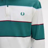 FRED PERRY HEAVY WEIGHT JERSEY STRIPE RUGBY LS POLO SHIRT - SNOW WHITE