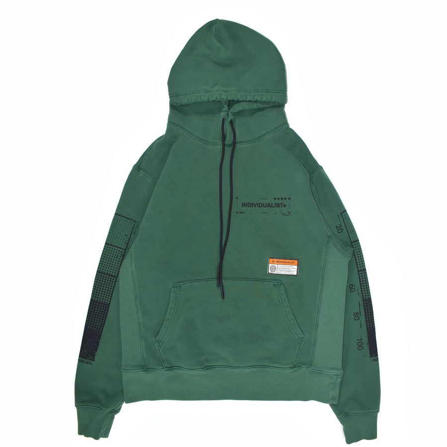 INDIVIDUALIST DISTRESSED LOGO HOOD - OVER DYED GREEN